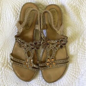 Gold Bejeweled Sandals